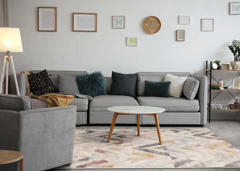 Folio Carved Rug - Chevron in living room setting