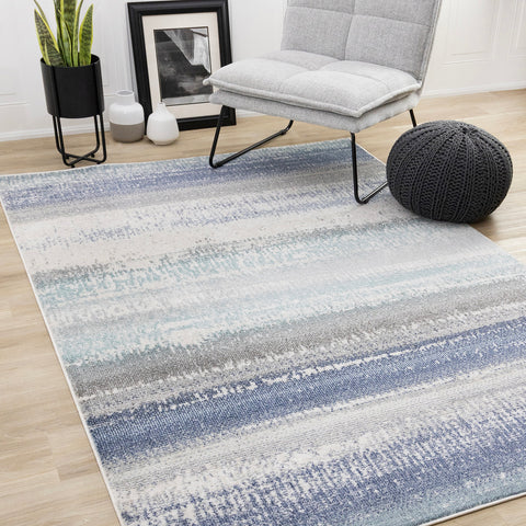 Fresco Distressed Rug - Blue Grey in living room setting