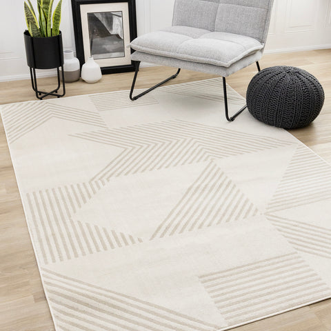 Hayden Rug - Geometric Beige in living room setting