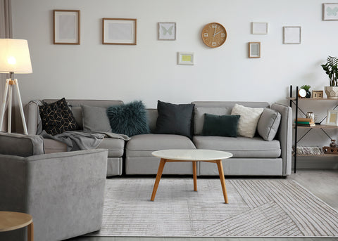 Hayden Rug - Grey Modern Lines in living room setting