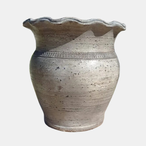  Grey terracotta vase with wide opening.