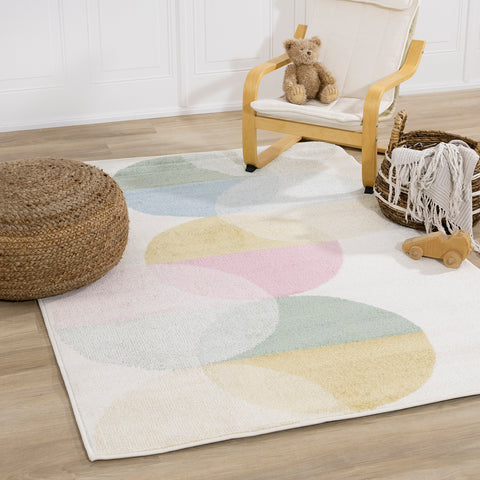 Kids Rug - Circles in living room setting