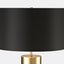 Table lamp with concrete and gold base and black fabric shade. view of shade