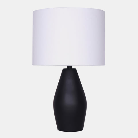 Table lamp with Matte black vase body & white linen drum shade