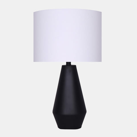  Table lamp with black base and white linen shade overall view