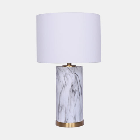 Faux Marble base table lamp with gold accents & off-white linen shade