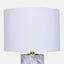 Faux Marble base table lamp with gold accents & off-white linen shade, detail of shade