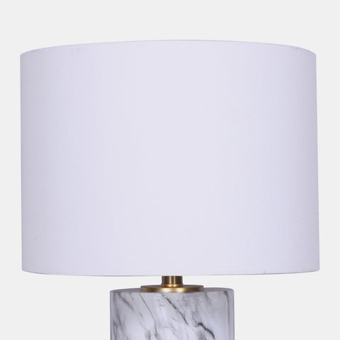 Faux Marble base table lamp with gold accents & off-white linen shade, detail of shade