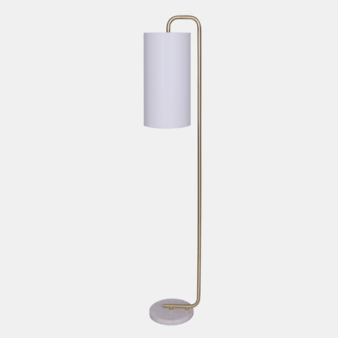  Floor Lamp with marble base, gold arm, and white shade view from side