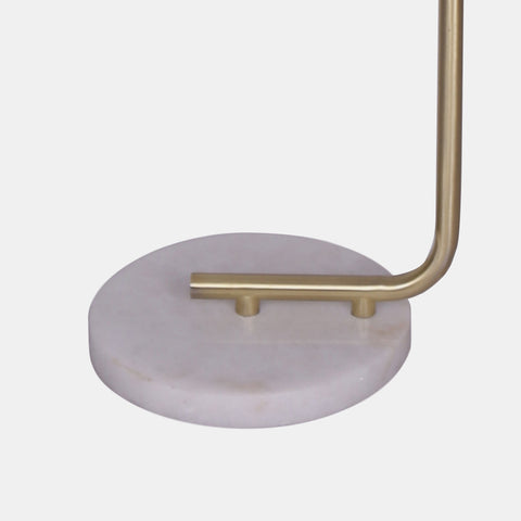  Floor Lamp with marble base, gold arm, and white shade view of base