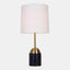 Matte Black and brass table lamp with white linen shade