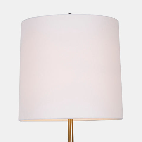 Matte Black and brass table lamp with white linen shade details of linen shade