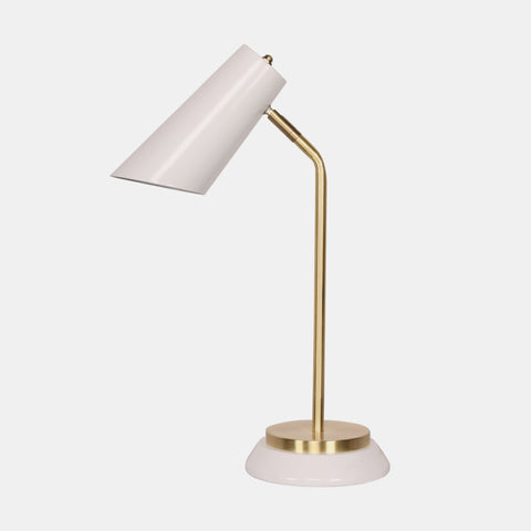 Task lamp in white with gold accents view from side