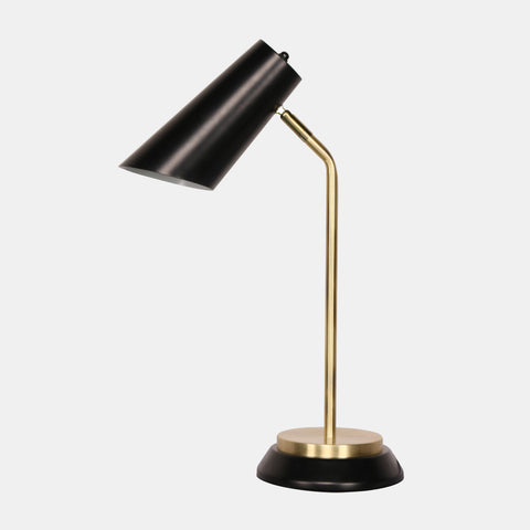 Task lamp in black with gold accents view from side