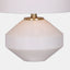 White marble base table lamp, with vibrant white shade. Base detail.