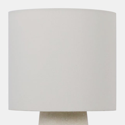  Table lamp with off-white drum shade and white quartz base. Details of shade.