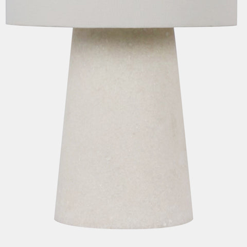  Table lamp with off-white drum shade and white quartz base. Details of base.