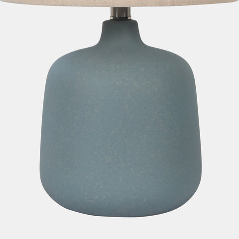 Ceramic Table Lamp blue vase-shaped base detail.