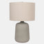  Ceramic Table Lamp with beige drum shade, and grey vase-shaped base.