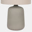  Ceramic Table Lamp with beige drum shade, and grey vase-shaped base. detail of base.