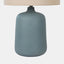  Ceramic Table Lamp with beige drum shade, and blue vase-shaped base. detail of base.