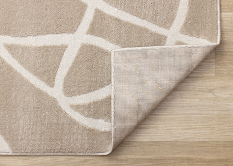 Leo Rug - Beige Organic Lines corner flipped to show underside