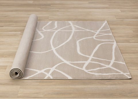 Leo Rug - Beige Organic Lines roll on floor