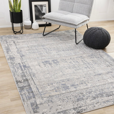 Luca Distressed Rug - Grey Blue in living room setting