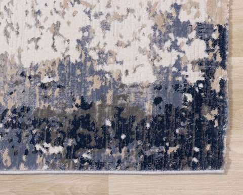 Luca Distressed Rug - Blue & Beige corner detail