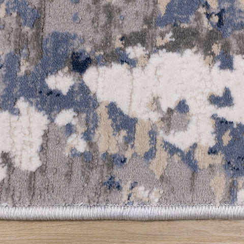 Luca Distressed Rug - Blue & Beige side detail