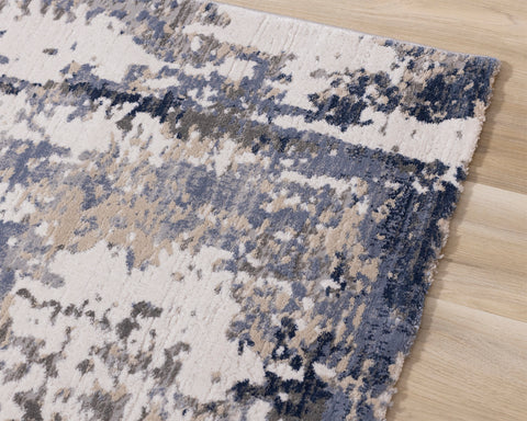 Luca Distressed Rug - Blue & Beige corner