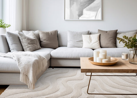 Luxe Rug - White Curvy Lines in living room setting