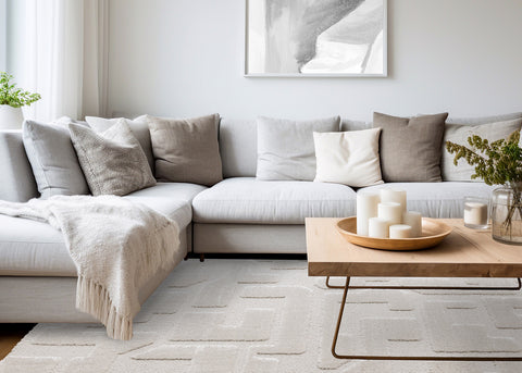 Luxe Rug - White Scattered Shapes in living room setting