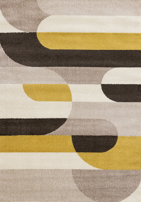 Malibu Rug - Curvy Geometric Taupe Yellow full sample