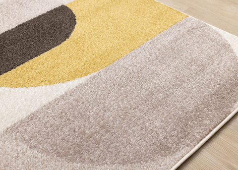 Malibu Rug - Curvy Geometric Taupe Yellow corner