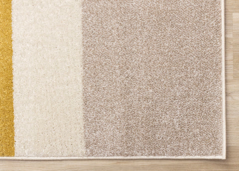 Malibu Rug - Curvy Geometric Taupe Yellow corner detail