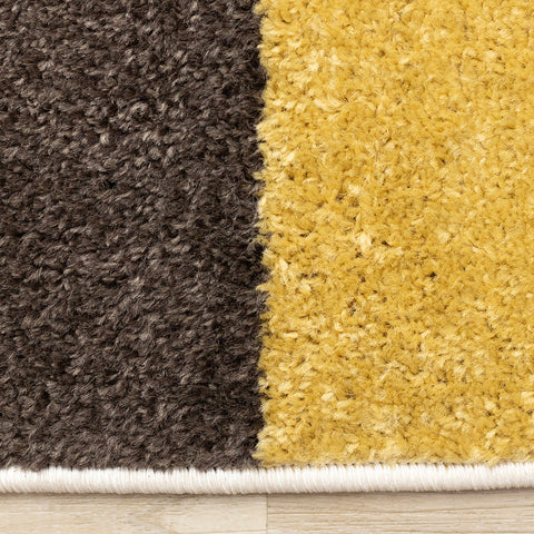 Malibu Rug - Curvy Geometric Taupe Yellow side detail