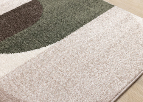 Malibu Rug - Curvy Geometric Taupe Green corner