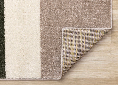 Malibu Rug - Curvy Geometric Taupe Green corner flipped to show underside