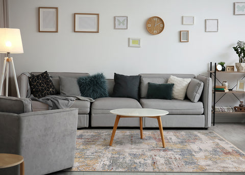 Marisa Distressed Rug - Abstract in living room setting