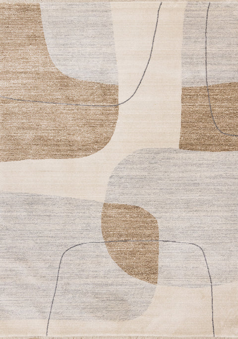 Marisa Rug - Grey Brown Curvy Geometry full sample