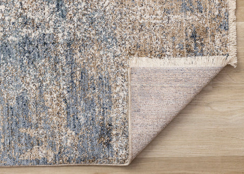 Marisa Distressed Rug - Blue Beige corner flipped to show underside