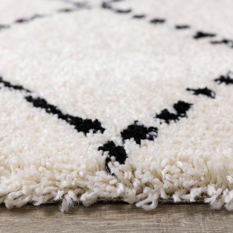  Maroq Shag Rug - Black & White Diamonds pile height