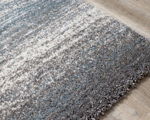 Maroq Shag Rug - Blue / Grey Stripes corner