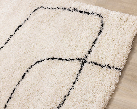 Maroq Shag Rug - Cream / Black Lines corner