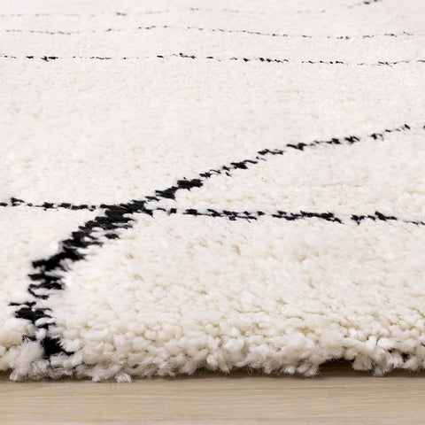 Maroq Shag Rug - Cream / Black Lines pile height