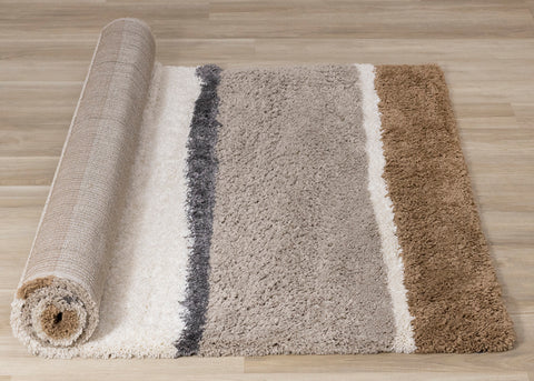  Maroq Shag Rug - Cream / Brown Stripes roll on floor