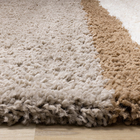  Maroq Shag Rug - Cream / Brown Stripes pile height