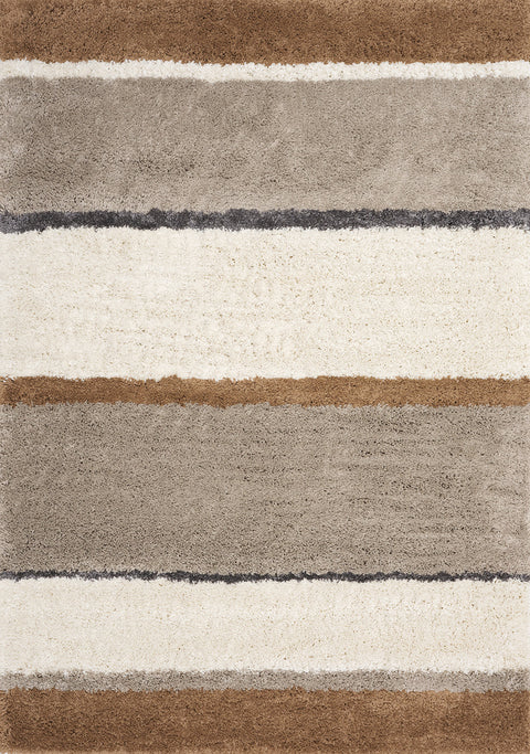  Maroq Shag Rug - Cream / Brown Stripes full sample