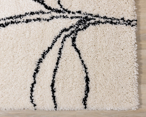 Maroq Shag Rug - Cream & Taupe Vines corner detail